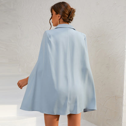 Damen Minikleid Cape Blazer Style Goldknöpfe Elegant