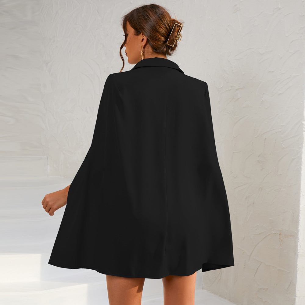 Damen Minikleid Cape Blazer Style Goldknöpfe Elegant