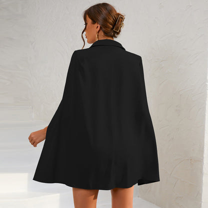 Damen Minikleid Cape Blazer Style Goldknöpfe Elegant