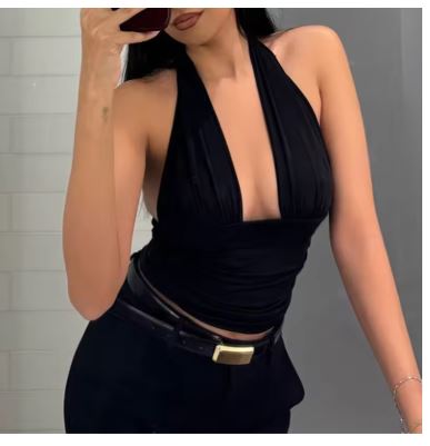 Damen Top Figurbetont Wickel Design Elegant