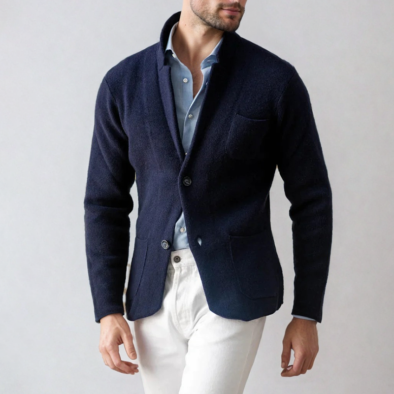Cardigan-Blazer – Einreihige Strickjacke für Männer-Marine-S-Chaps Herrenmode
