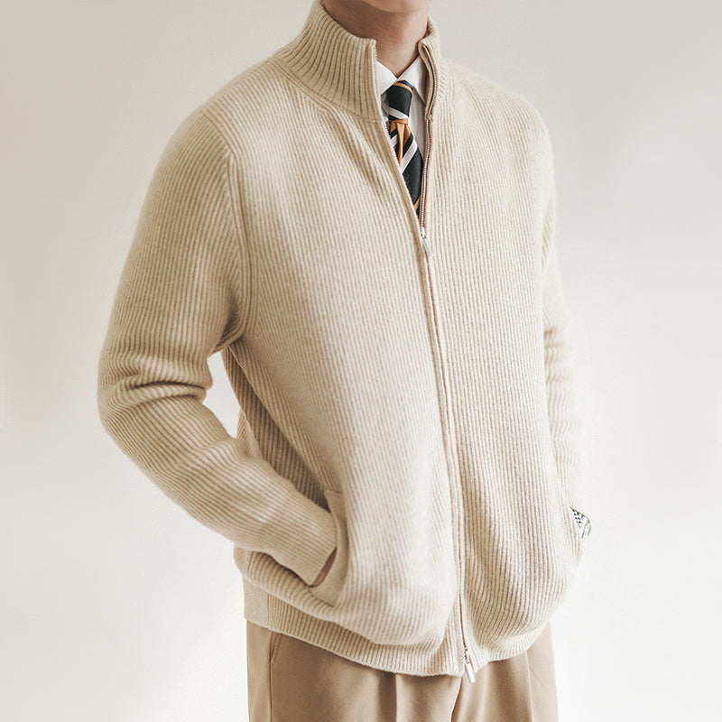 Cardigan mit Reißverschluss | Gerippt | Durchgehender Reißverschluss | Gestrickter Cardigan | Cardigan für Herren-Chaps Herrenmode