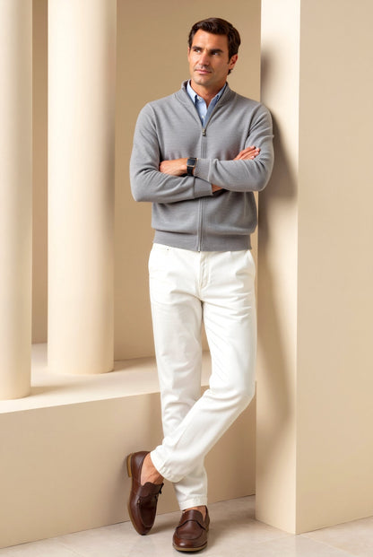 Cardigan mit Reißverschluss – Herren-Cardigan mit langen Ärmeln und durchgehendem Reißverschluss-Chaps Herrenmode