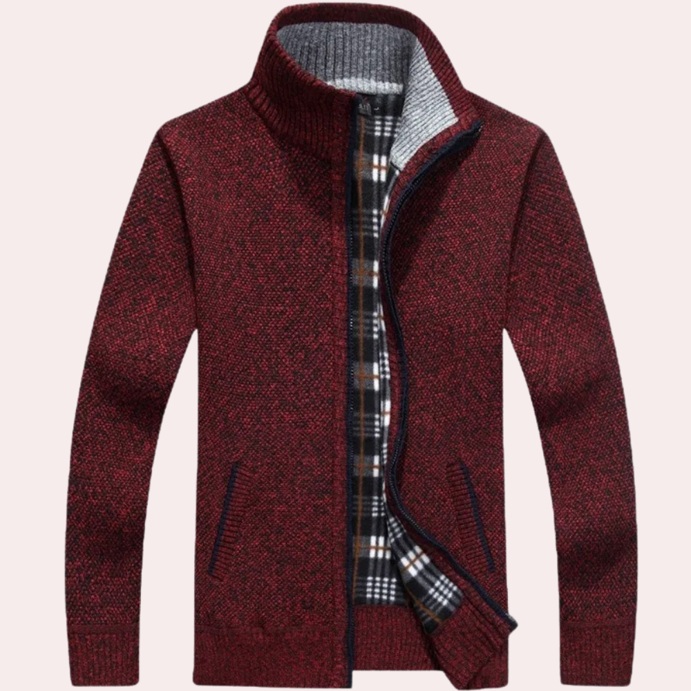Herren Cardigan Reißverschluss warm kariert - BerlinGlamour