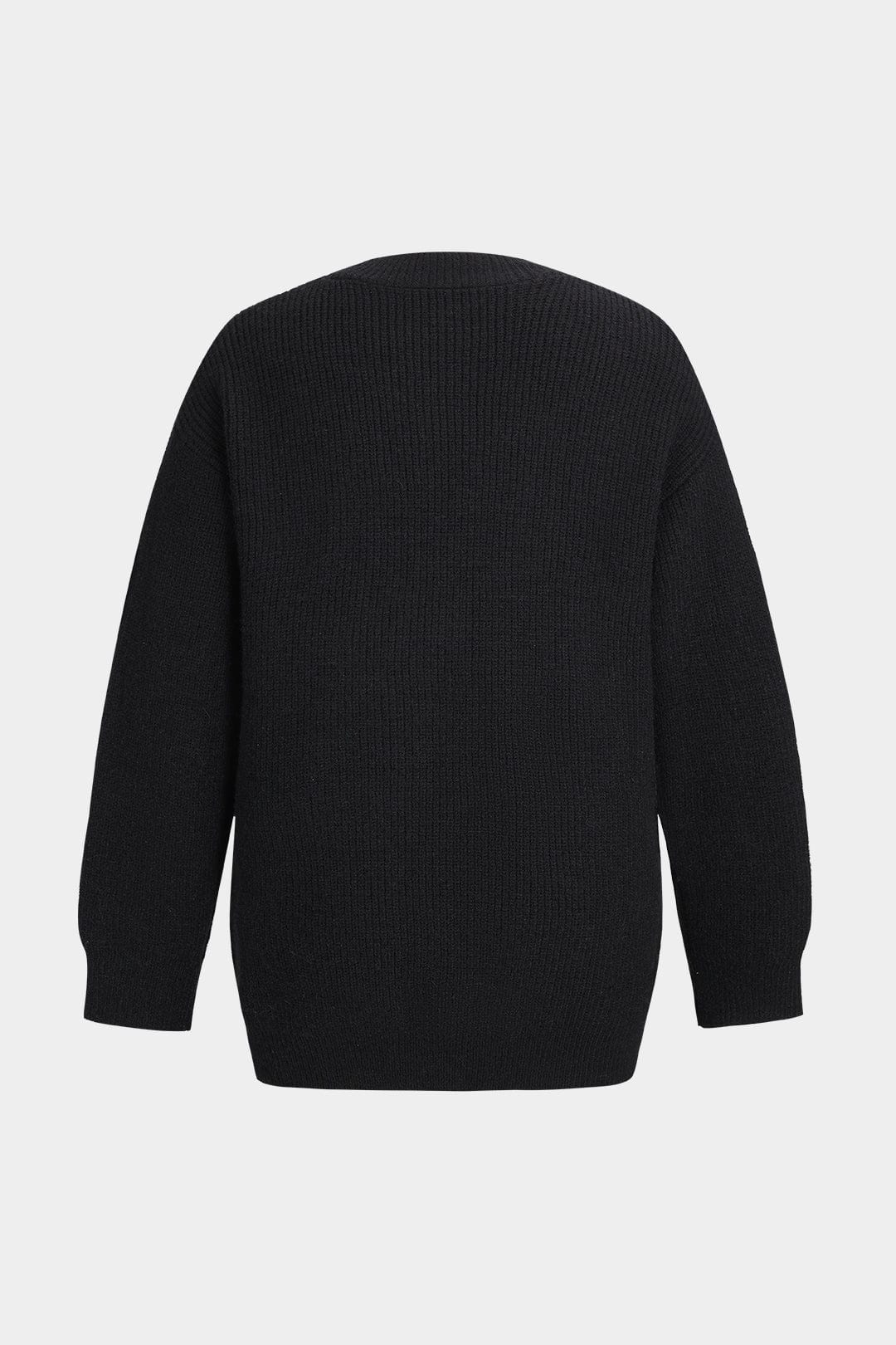 Strick-Cardigan Schwarz mit Denim-Patches Frauen