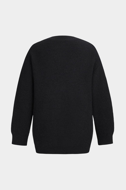 Strick-Cardigan Schwarz mit Denim-Patches Frauen
