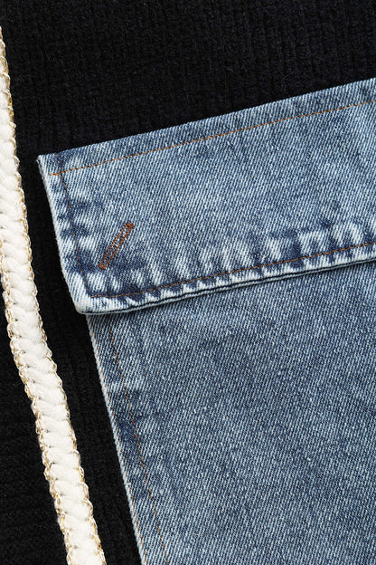 Strick-Cardigan Schwarz mit Denim-Patches Frauen