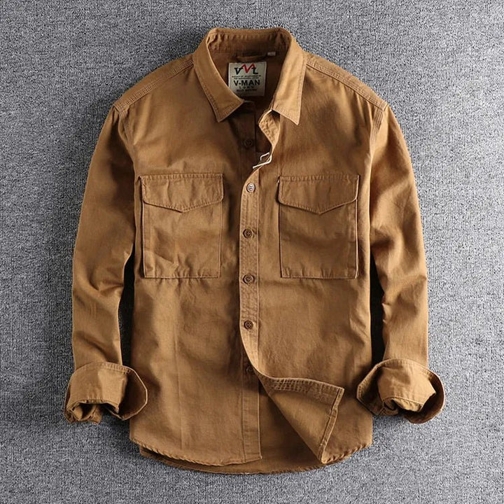 Cargo Hemd - Lässiges Langarm-Knopfleistenhemd für Männer-Khaki-M-Chaps Herrenmode