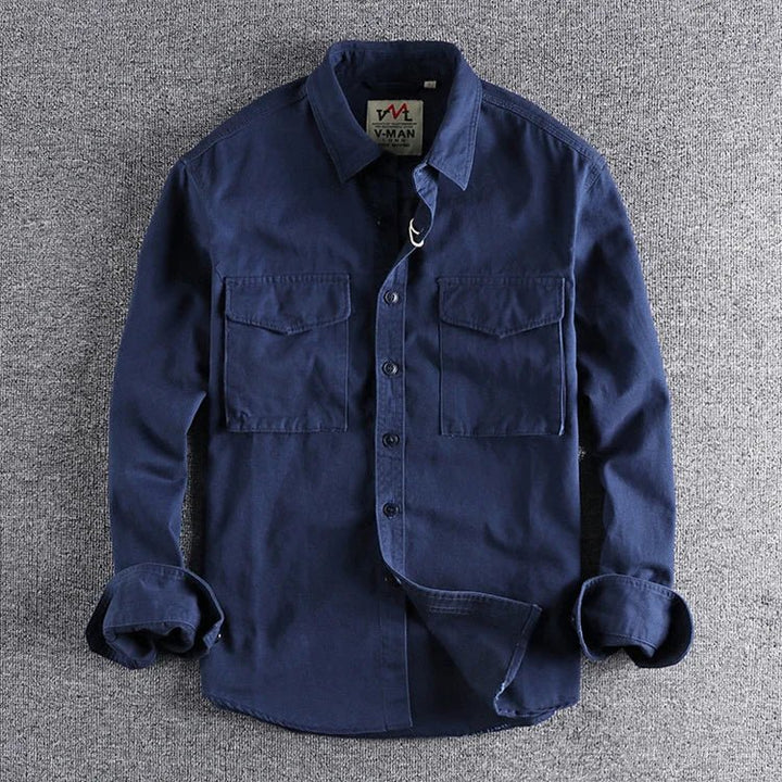 Cargo Hemd - Lässiges Langarm-Knopfleistenhemd für Männer-Marineblau-M-Chaps Herrenmode