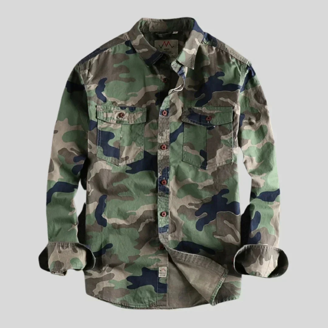Cargo-Hemd – mit Knöpfen – Langarm – Camouflage-Hemd – Overshirt für Herren-Armeegrün-S-Chaps Herrenmode