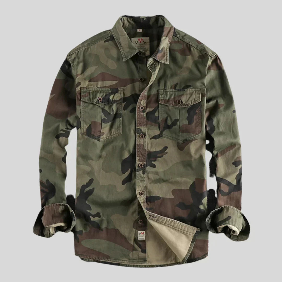 Cargo-Hemd – mit Knöpfen – Langarm – Camouflage-Hemd – Overshirt für Herren-Grün-S-Chaps Herrenmode