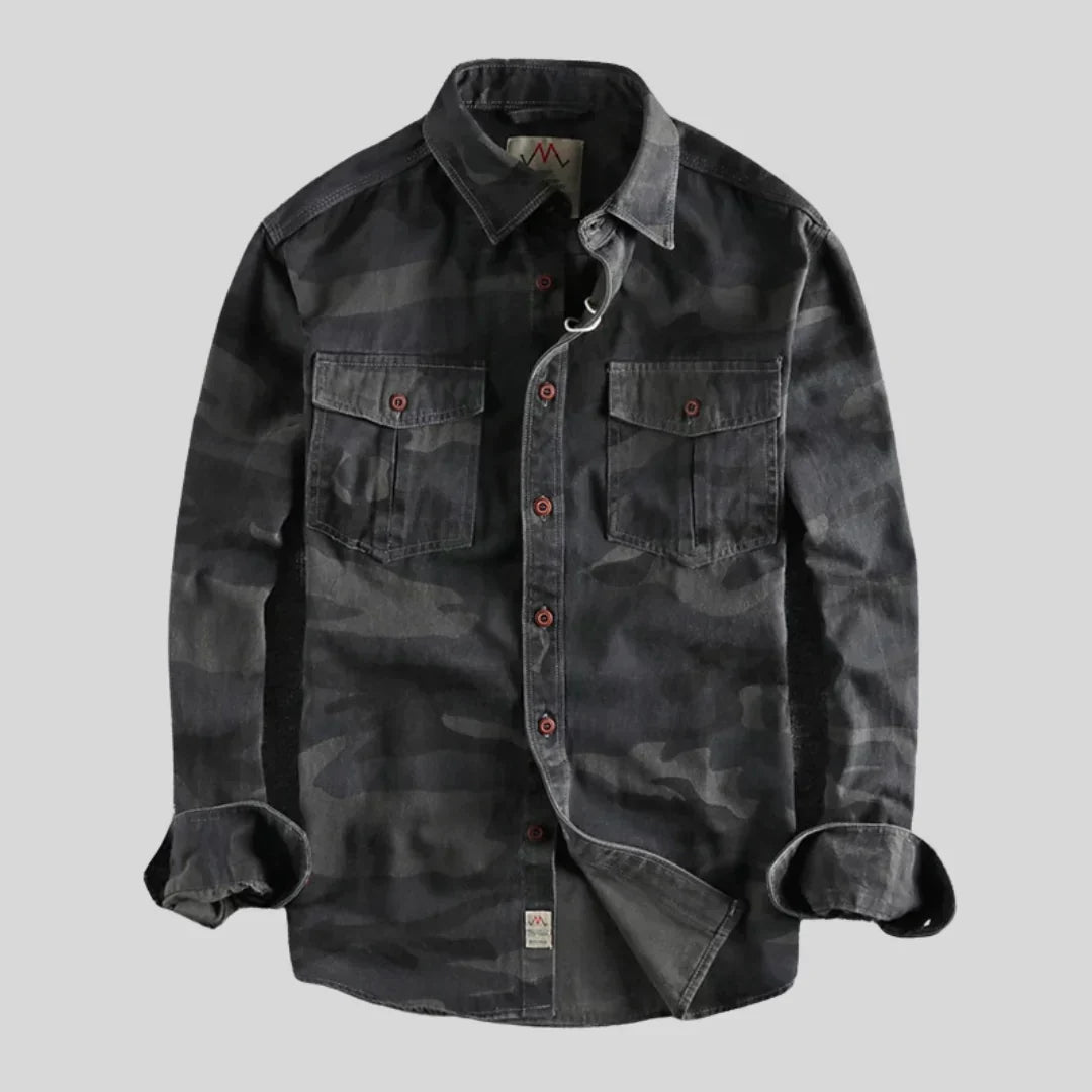 Herren Camouflage Hemd Langarm Overshirt mit Knöpfen - BerlinGlamour