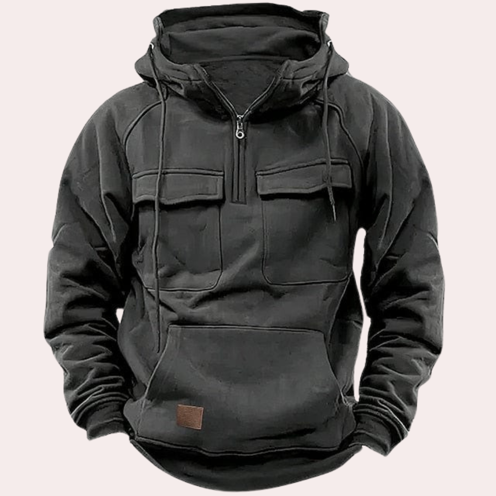 Herren Hoodie Pullover mit Reißverschluss und Taschen - BerlinGlamour