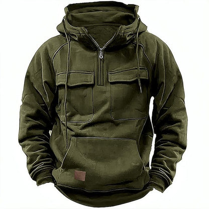 Cargo-Hoodie | Viertelreißverschluss | Fleecegefüttert | Pullover-Hoodie | Herren-Hoodie-Dunkelgrün-S-Chaps Herrenmode