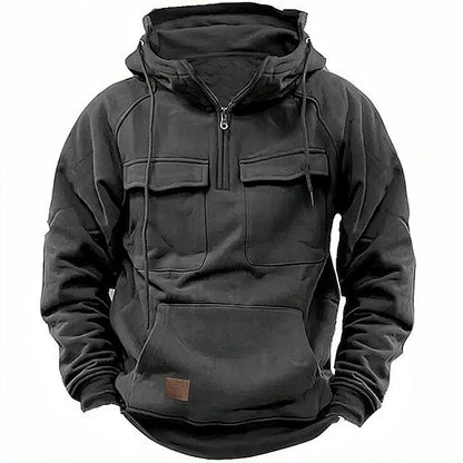 Herren Hoodie Fleecegefüttert Viertelreißverschluss Sportlich - BerlinGlamour