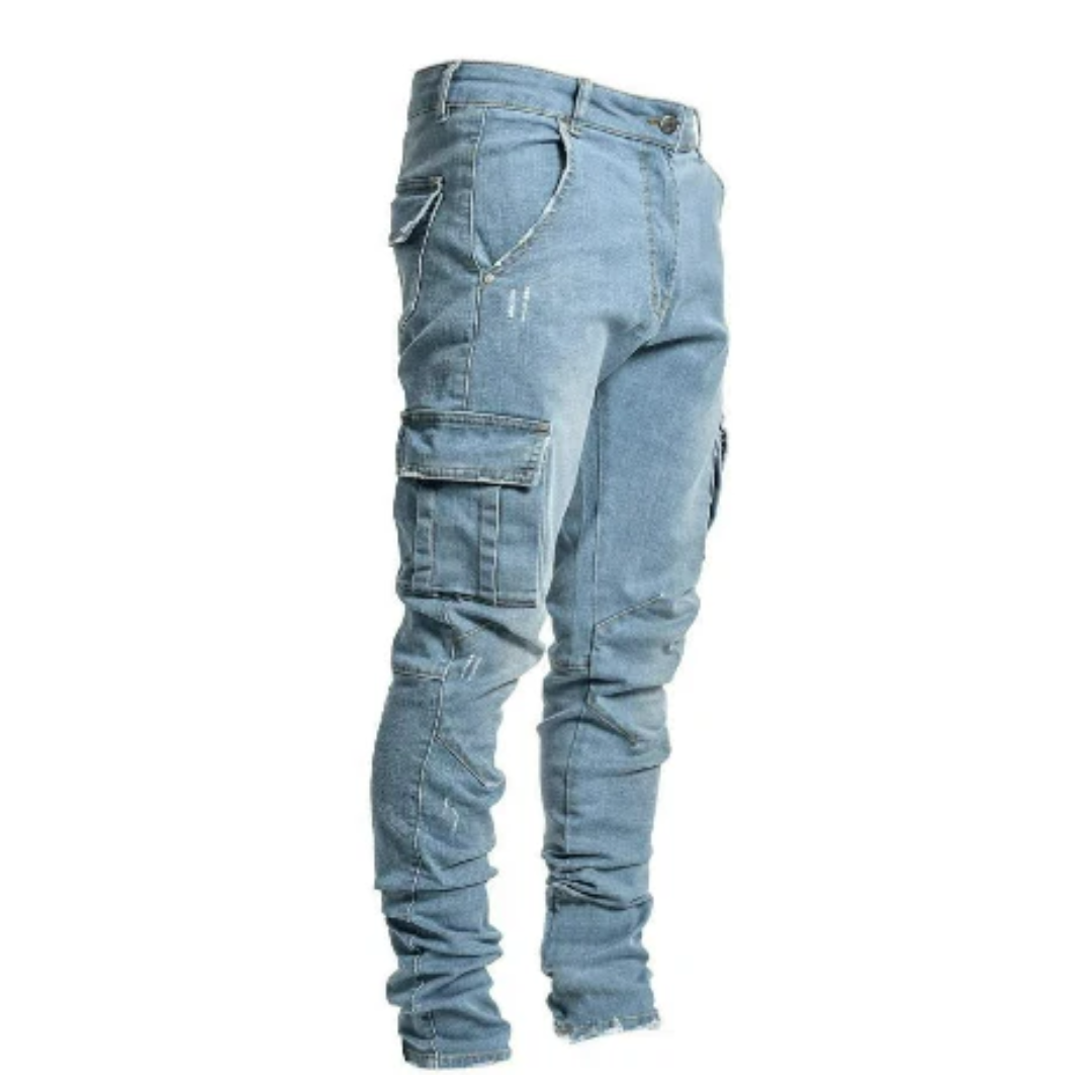 Cargo-Jeans – Lässige Skinny Jeans für Männer mit Taschen-Blau-S-Chaps Herrenmode