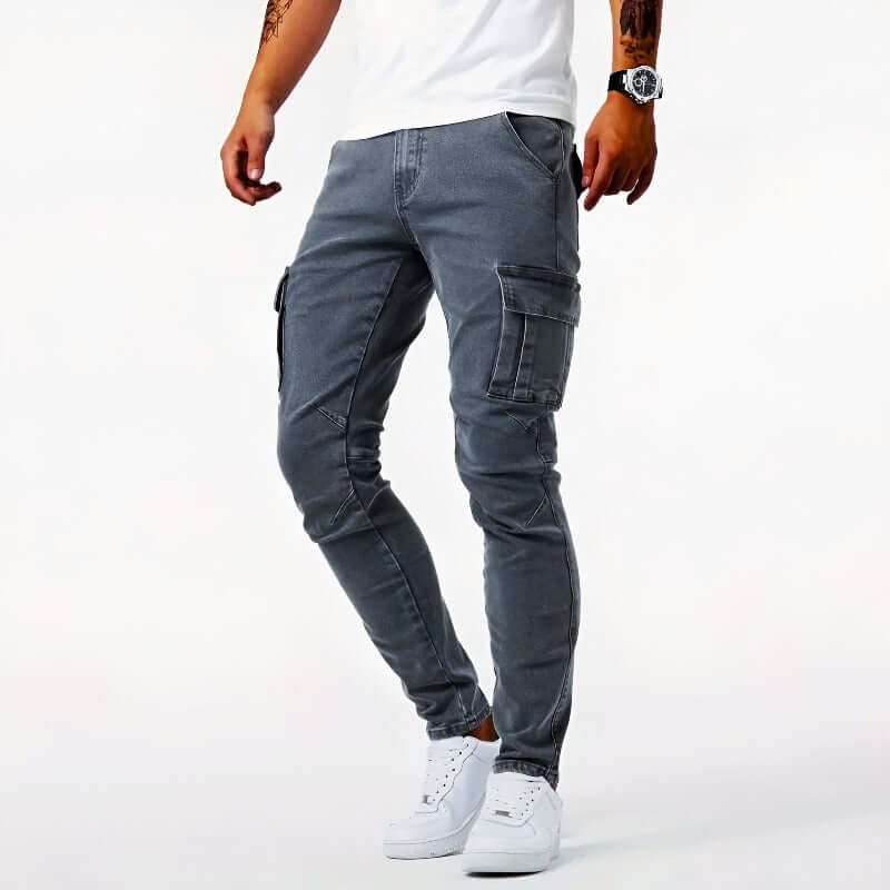 Herren Jeans Schmale Cargohosen Skinny Schnitt - BerlinGlamour