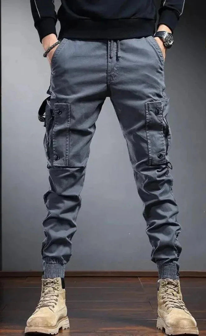 Cargo Jogger - Skinny - Taschen - Cargohosen - Herrenhosen-Grau-S-Chaps Herrenmode