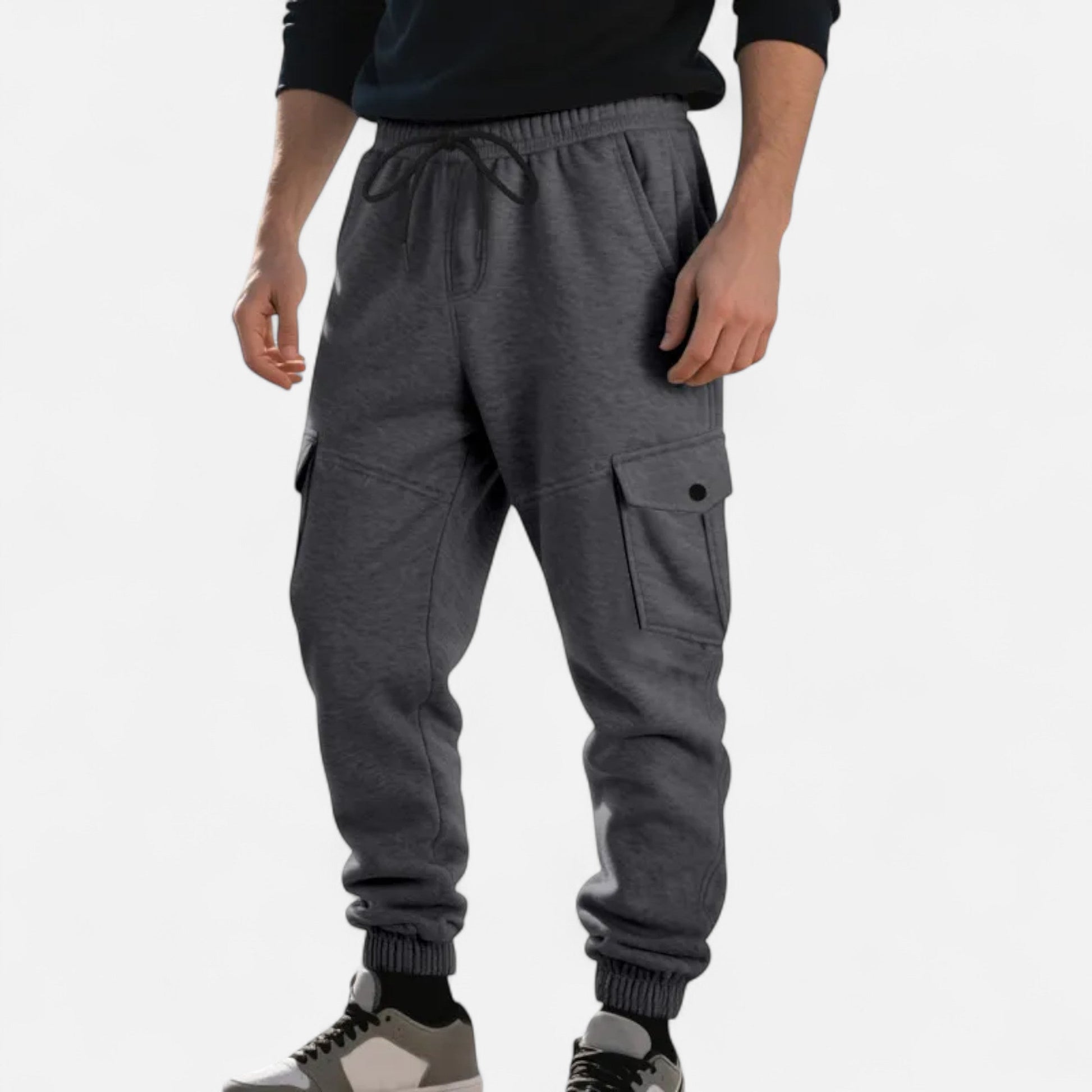 Cargo Joggers – Lässige Cargo-Jogginghose mit Kordelzug für Herren-Dunkelgrau-S-Chaps Herrenmode