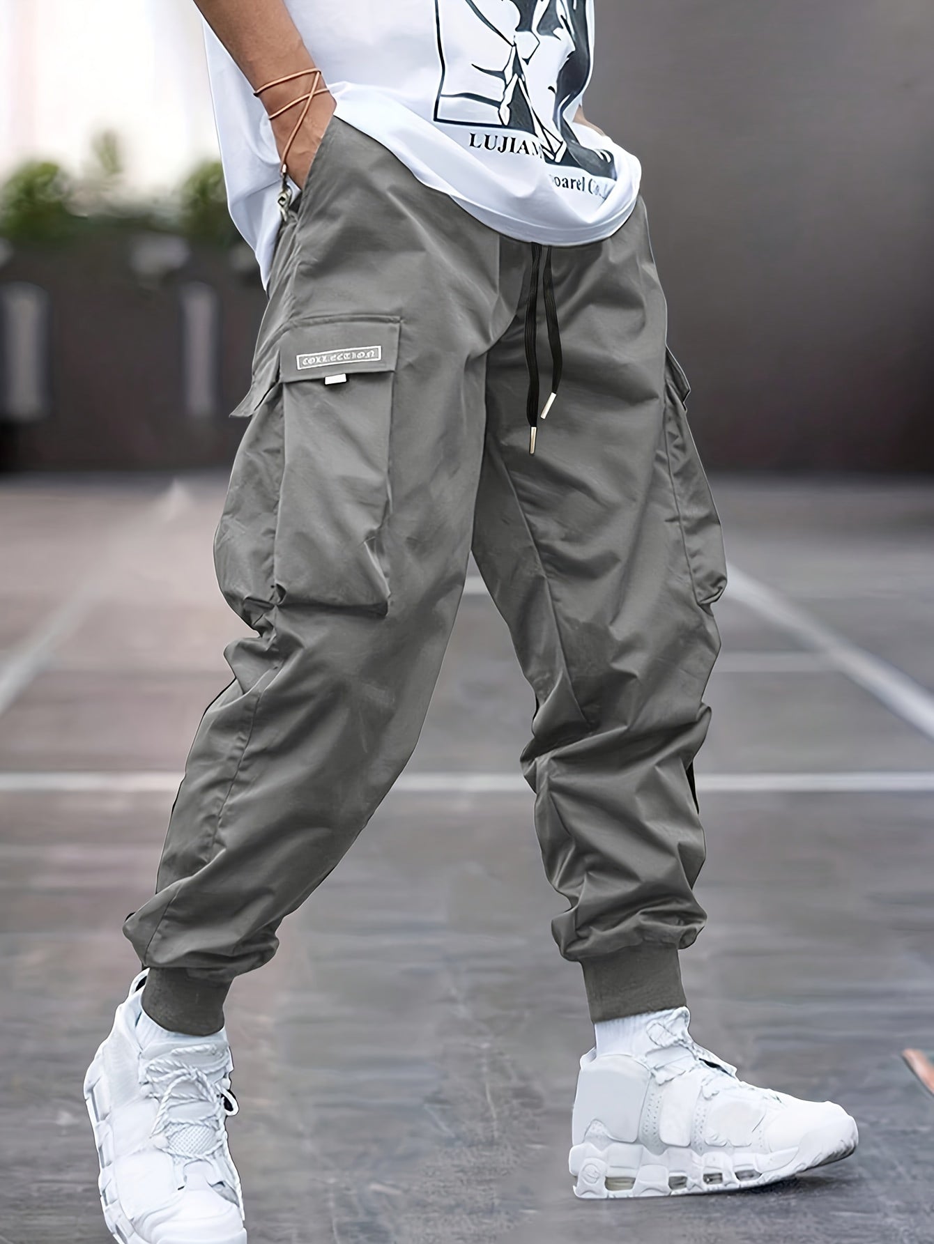 Cargo Joggers - Leichte Cargo-Hose für Männer-Grau-S-Chaps Herrenmode