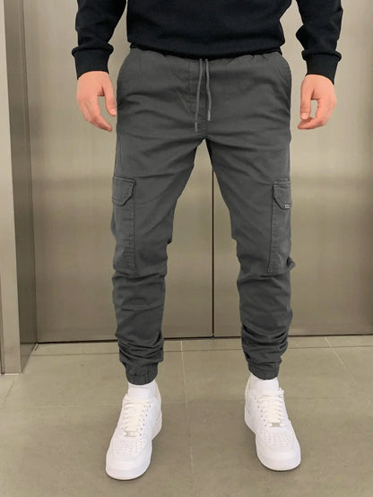 Cargo-Jogginghose – Skinny – Kordelzug – Cargohose – Herrenhose-Dunkelgrau-S-Chaps Herrenmode