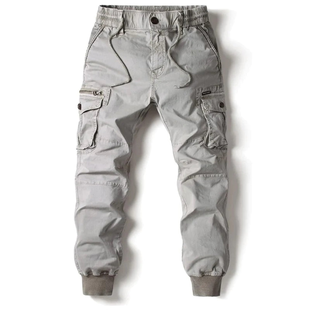 Cargo-Jogginghosen | Taschen | Elastische Beinabschlüsse | Cargohosen | Freizeithosen-Hellgrau-29-Chaps Herrenmode