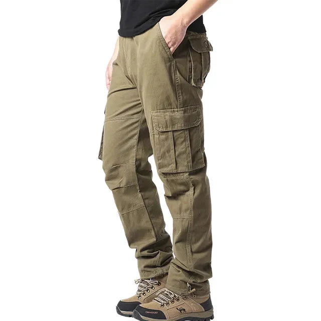 Cargohose – Elastischer Bund – Baumwolle – Gerade geschnittene Hose – Herrenhose-Militärgelb-M-Chaps Herrenmode