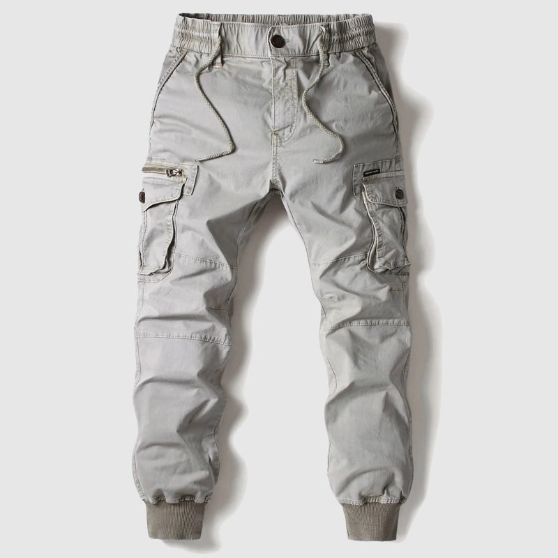 Cargohose | Elastischer Bund | Viele Taschen | Cargo-Jogginghose | Herrenhose-Grau-S-Chaps Herrenmode