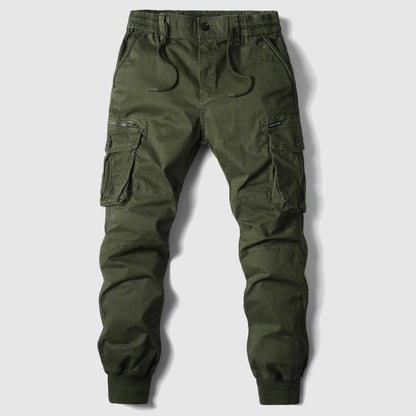 Cargohose | Elastischer Bund | Viele Taschen | Cargo-Jogginghose | Herrenhose-Grün-S-Chaps Herrenmode