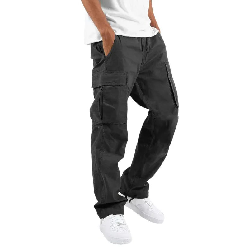 Cargohose | Gerades Bein | Taschen | Freizeithose | Herrenhose-Dunkelgrau-S-Chaps Herrenmode