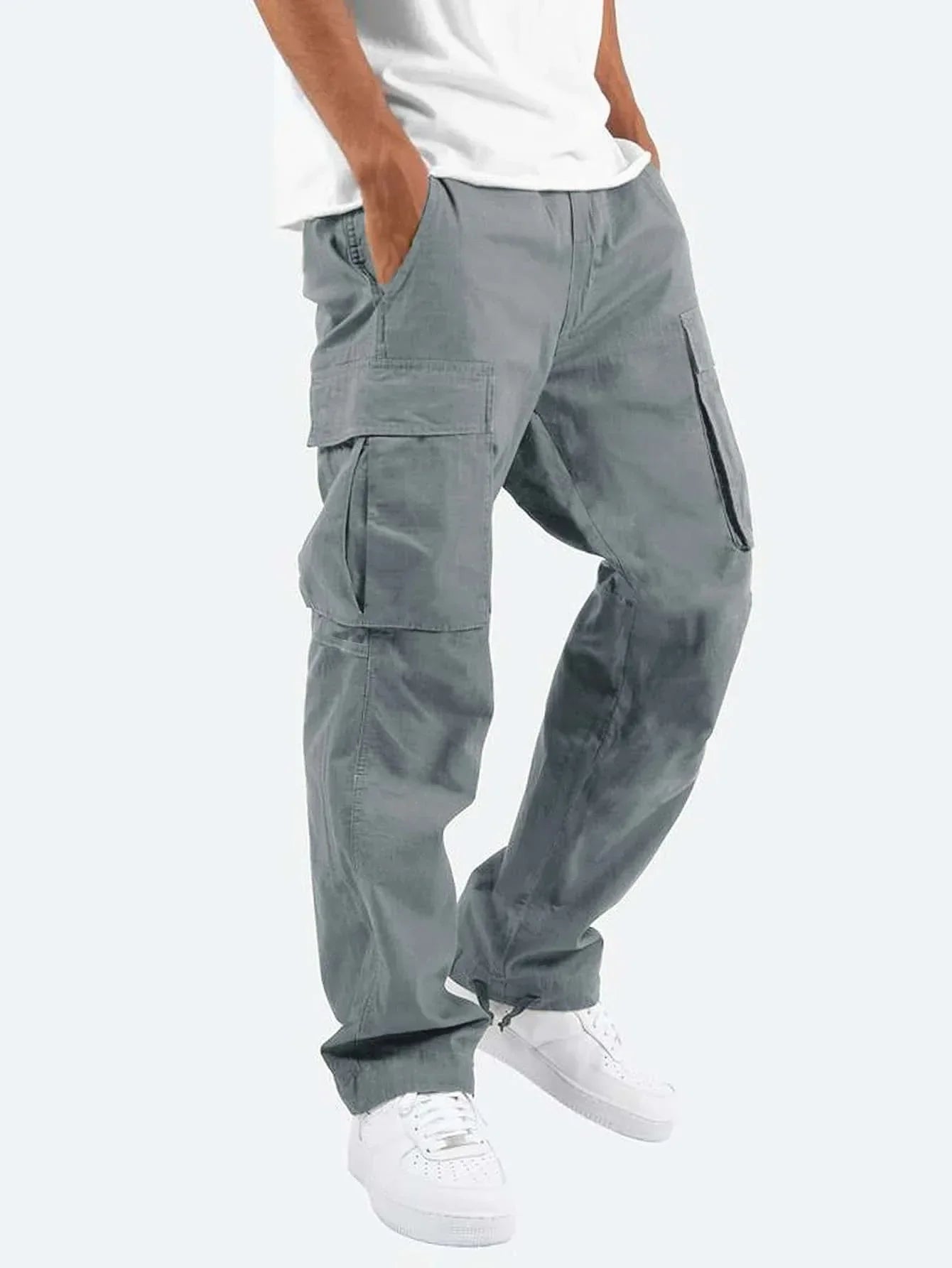 Cargohose | Gerades Bein | Taschen | Freizeithose | Herrenhose-Hellgrau-S-Chaps Herrenmode