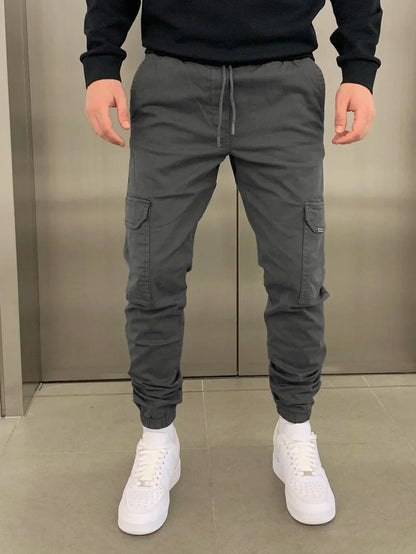 Cargohose - Herren Drawstring Skinny Cargohose-Dunkelgrau-XS | 30-Chaps Herrenmode