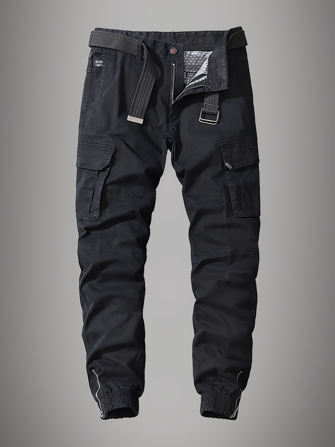 Cargohose – Lässige Cargohose für Männer mit Gummizug am Knöchel und Gürtel-Schwarz-30-Chaps Herrenmode