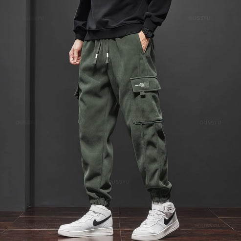 Bequeme Herren Cargohose Samt Schwarz Loose Fit - BerlinGlamour