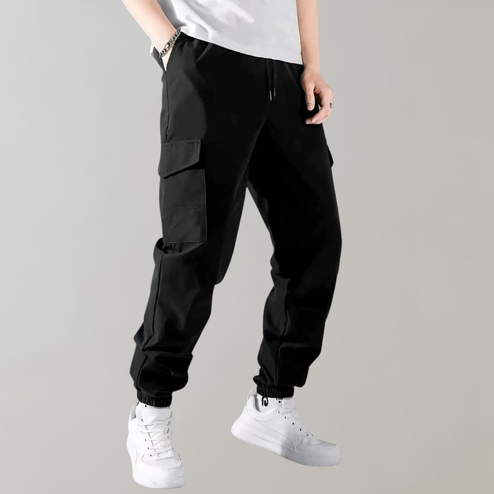 Herren Cargo Hose Schwarz Kordelzug Jogginghose - BerlinGlamour