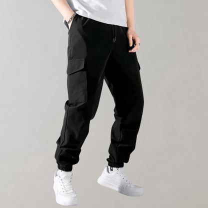 Herren Cargo Hose Schwarz Kordelzug Jogginghose - BerlinGlamour