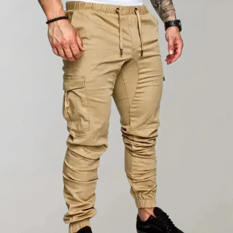 Cargohosen | Kordelzug | Elastische Knöchel | Cargojogginghosen | Herrenhosen-Khaki-S-Chaps Herrenmode