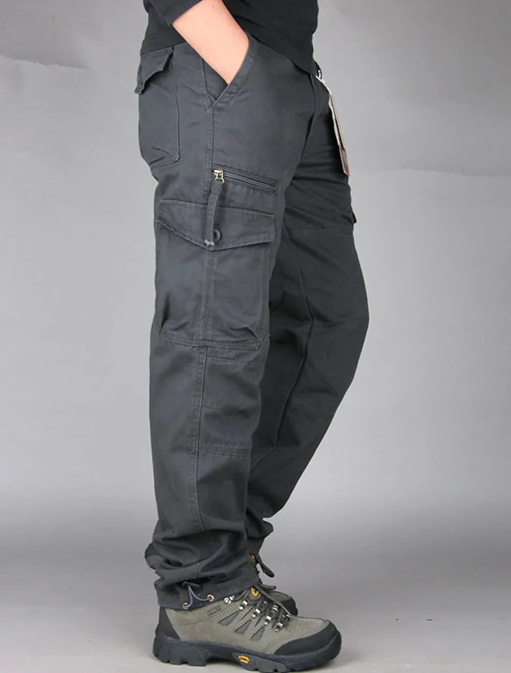 Cargohosen – Lässige taktische Cargohosen mit geradem Bein für Männer-Grau-M-Chaps Herrenmode