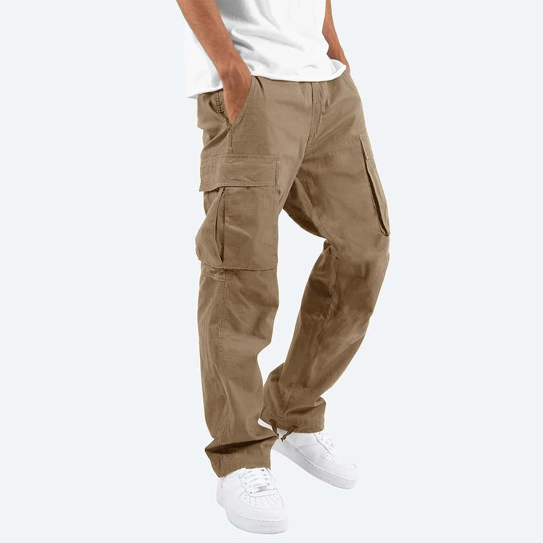 Cargohosen – gerade geschnittenes Bein – Taschen – Cargojogginghosen – Herrenhosen-Khaki-S-Chaps Herrenmode