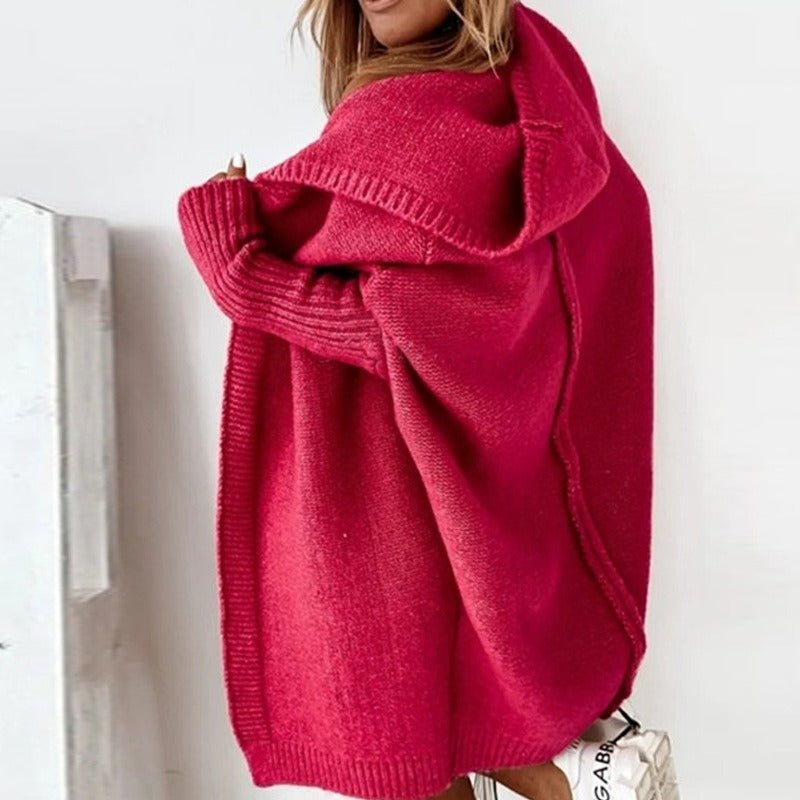 Rot Strickjacke mit Kapuze