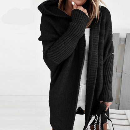 Schwarz Strickjacke mit Kapuze