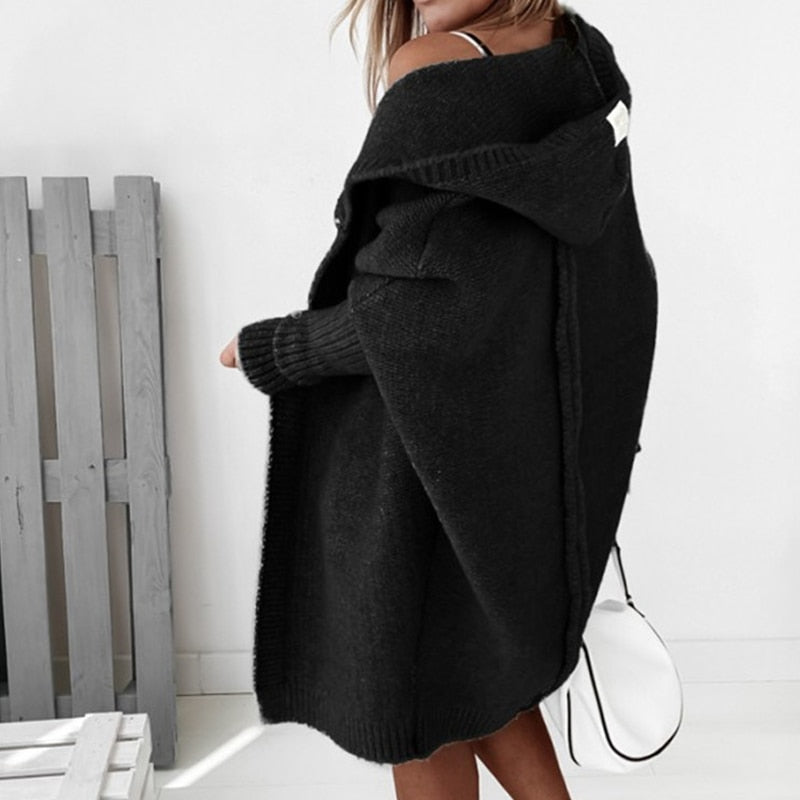 Schwarz Strickjacke mit Kapuze
