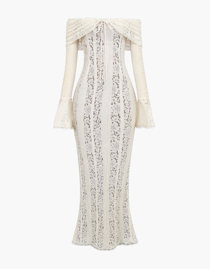 Abendkleid Damen Langärmlig Carmen Ausschnitt Elegant
