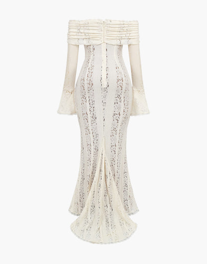 Abendkleid Damen Langärmlig Carmen Ausschnitt Elegant