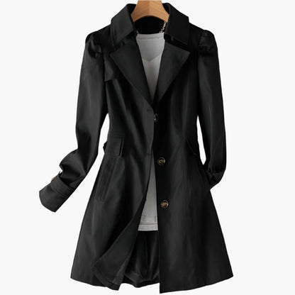 Damen Trenchcoat Klassisch Lang Knöpfe Schwarz