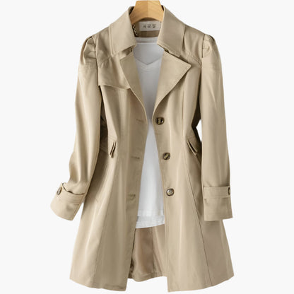 Damen Trenchcoat Klassisch Lang Knöpfe Schwarz