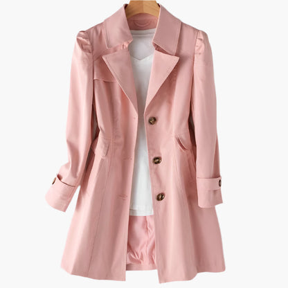 Damen Trenchcoat Klassisch Lang Knöpfe Schwarz