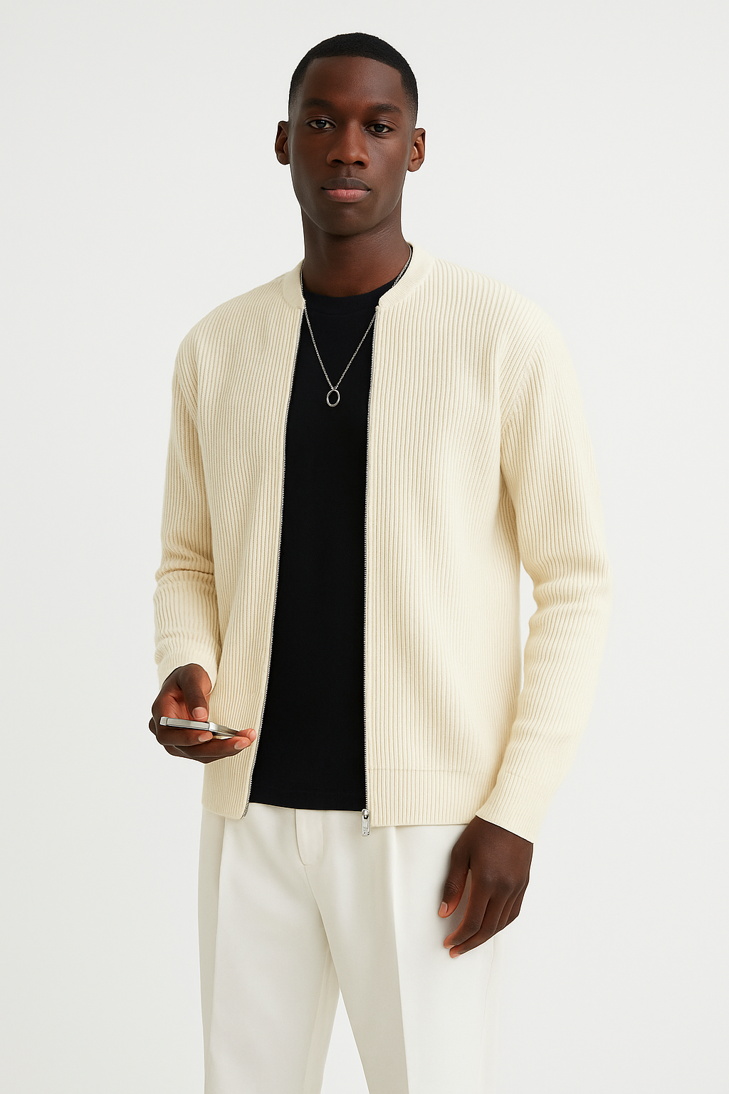 Herren Strickpullover Reißverschluss Rippmuster Modern