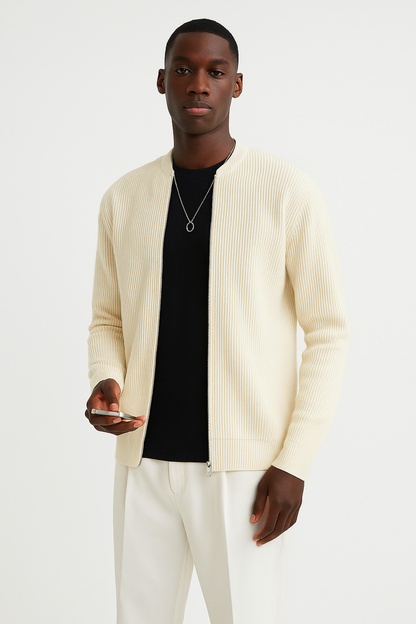 Herren Strickpullover Reißverschluss Rippmuster Modern