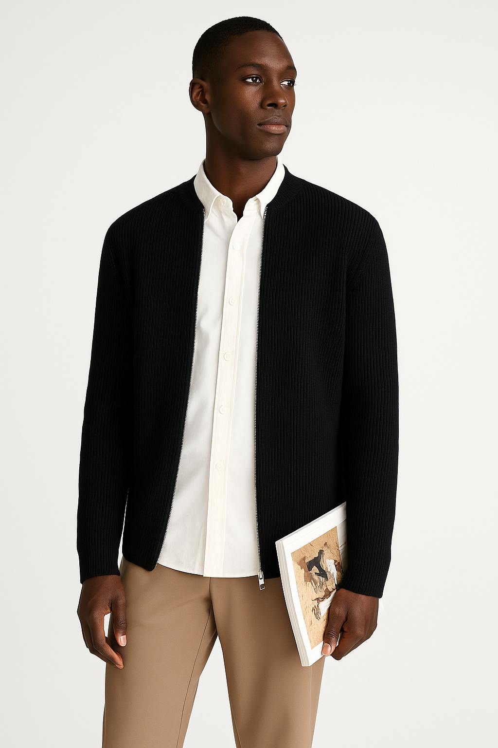 Herren Strickpullover Reißverschluss Rippmuster Modern